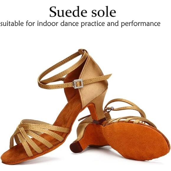 DKZSYIM Women's Satin Latin Dance Shoes Professional Ballroom Salsa Practice - Picture 3 of 8